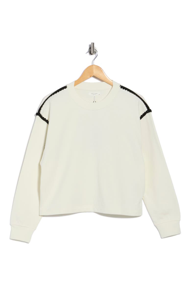 Blanket Stitched Crop Sweatshirt, Alternate, color, CHALK