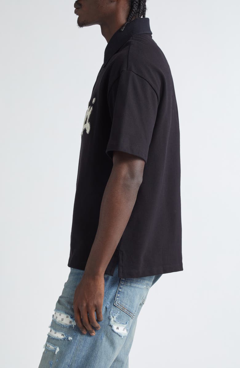 AMIRI Distressed Logo Cotton Piqué Polo, Alternate, color,