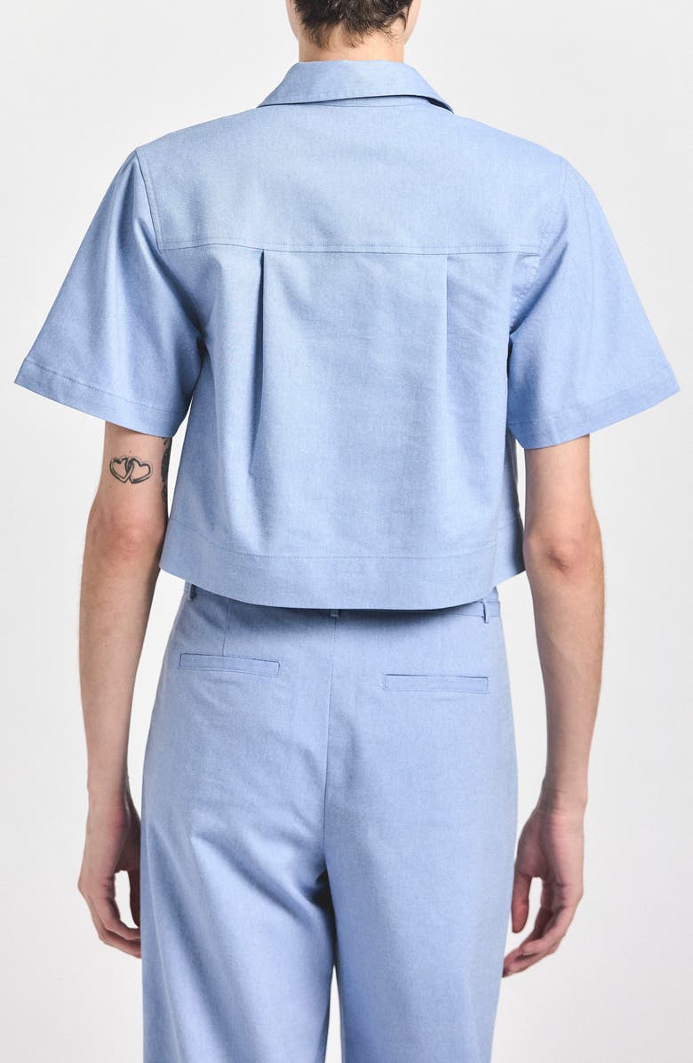 Derek Lam Lira Short Sleeve Crop Button-Up Shirt, Alternate, color, Cloud Blue