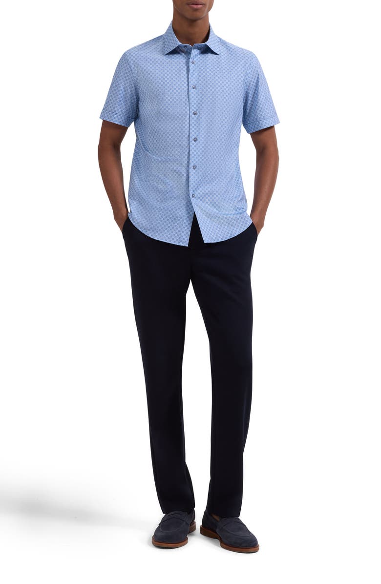 Bugatchi Miles OoohCotton<sup>®</sup> Medallion Print Short Sleeve Button-Up Shirt, Alternate, color, Air Blue