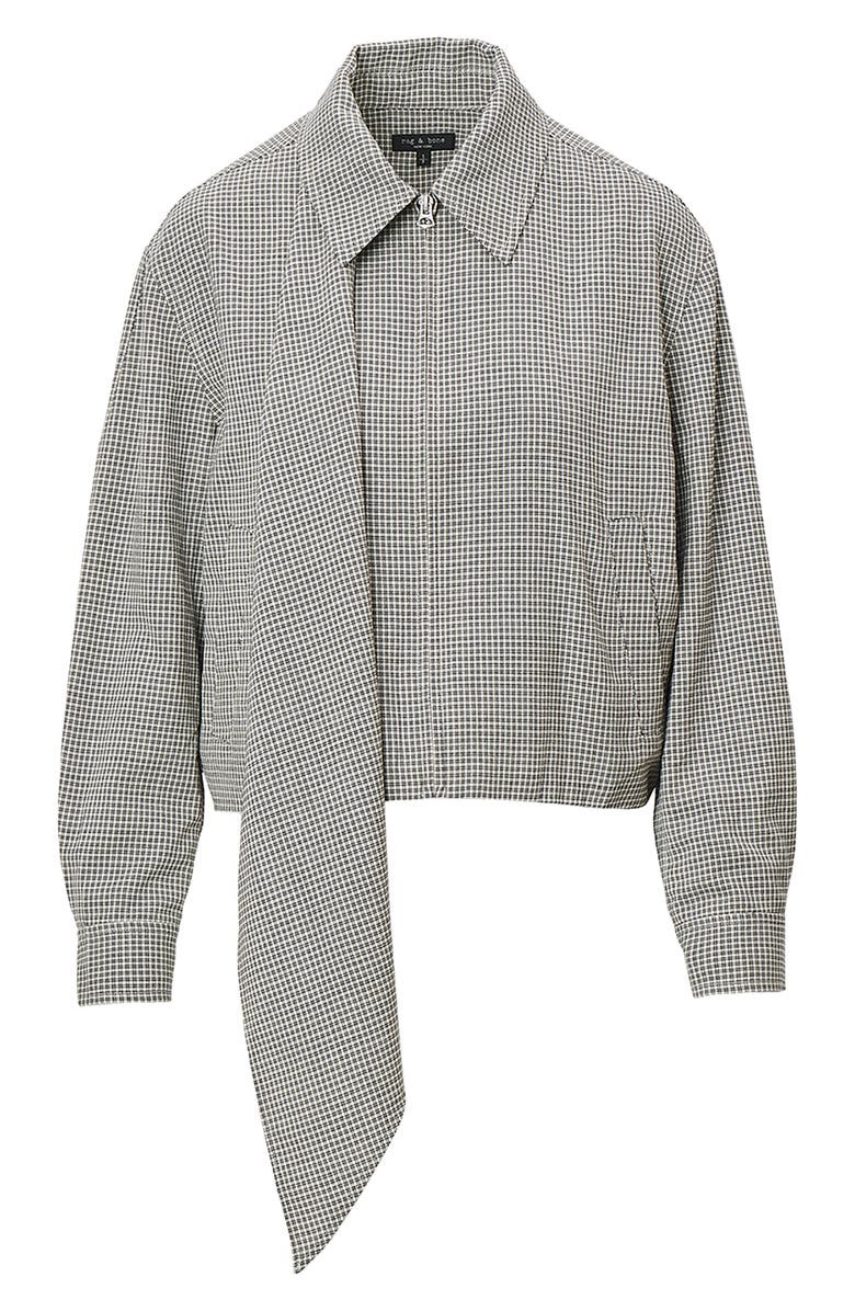 rag & bone Krista Windowpane Check Wool Jacket with Attached Scarf, Alternate, color, Black Plaid
