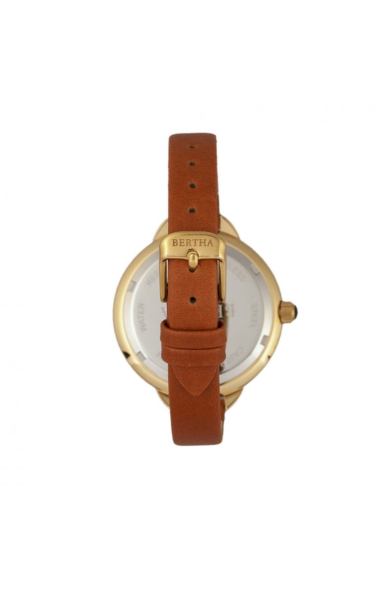 BERTHA Madison Sunray Dial Leather-Band Watch, Alternate, color, Camel/Gold