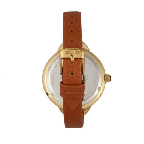 Bertha Quartz Madison Collection Camel And Gold Leather Watch 36mm In Camel/gold
