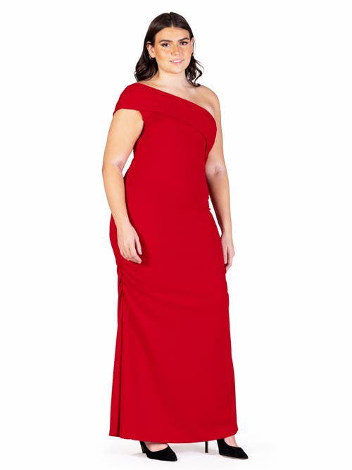 24seven Comfort Apparel Formal One Shoulder Rouched Mermaid Maxi Dress In Red