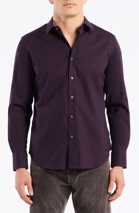 Odyssey Geo Jacquard Stretch Cotton Button-Up Shirt