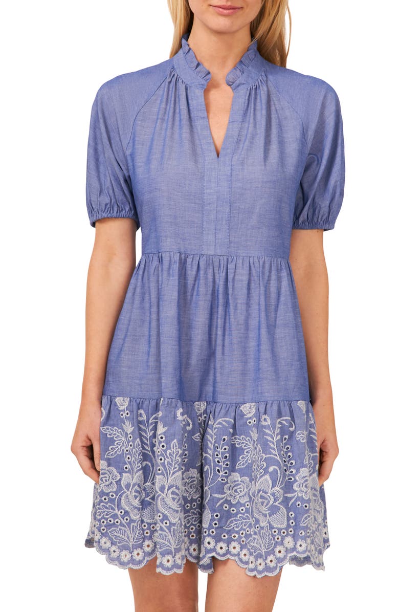 CeCe Embroidered Chambray Dress, Main, color,