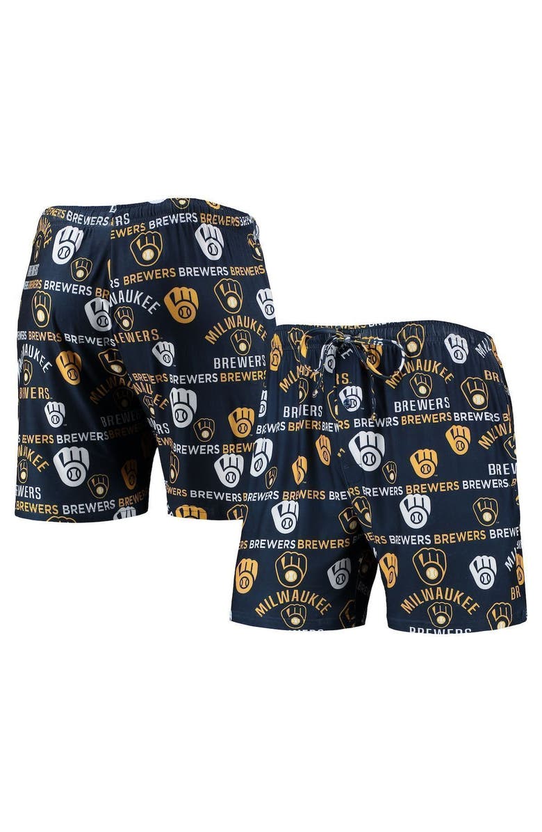 CONCEPTS SPORT Men's Concepts Sport Navy Milwaukee Brewers Flagship Allover Print Knit Jam Shorts, Alternate, color, 