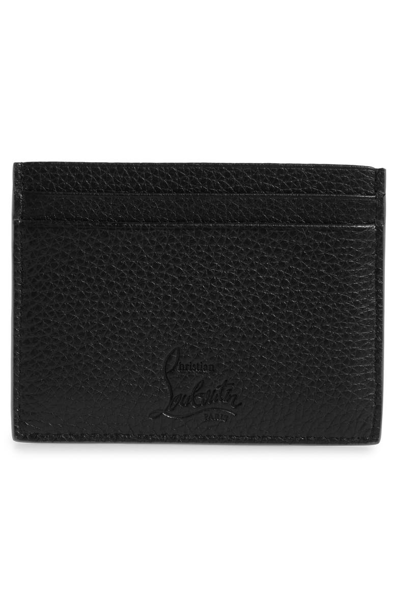 Christian Louboutin Kios Spikes Calfskin Leather Card Case, Alternate, color, Black/ Black