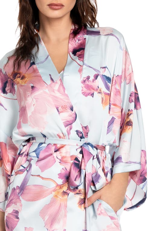 Midnight Bakery Haven Print Satin Short Robe In Blue