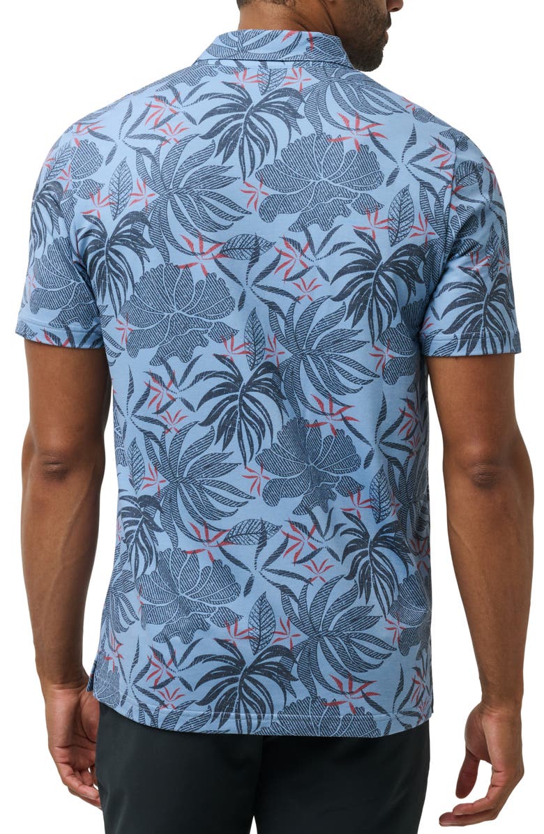 TravisMathew Red Letter Day Leaf Print Polo, Alternate, color, Quiet Harbor