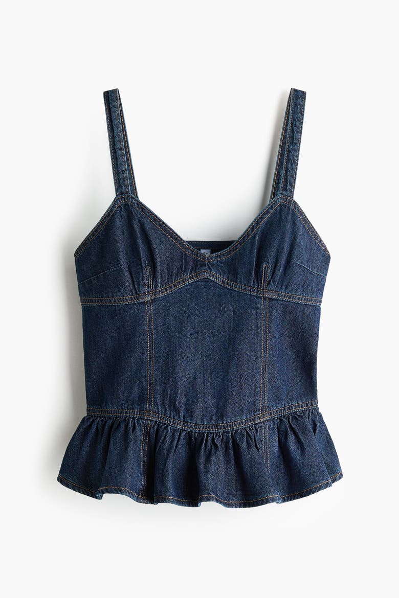 Denim Peplum Top, Alternate, color, Dark denim blue