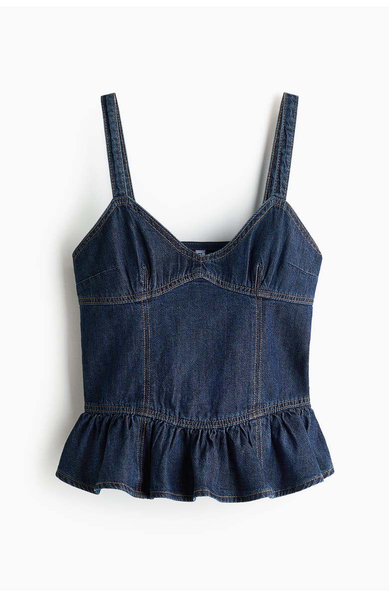 H&M Denim Peplum Top, Alternate, color, Dark Denim Blue