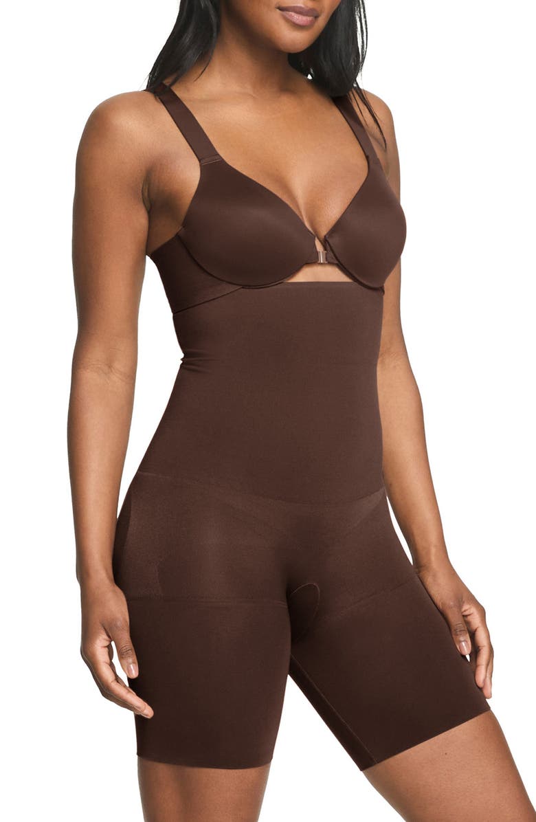 SPANX<sup>®</sup> High Waist Mid Thigh Shaper Shorts, Main, color, Chestnut Brown
