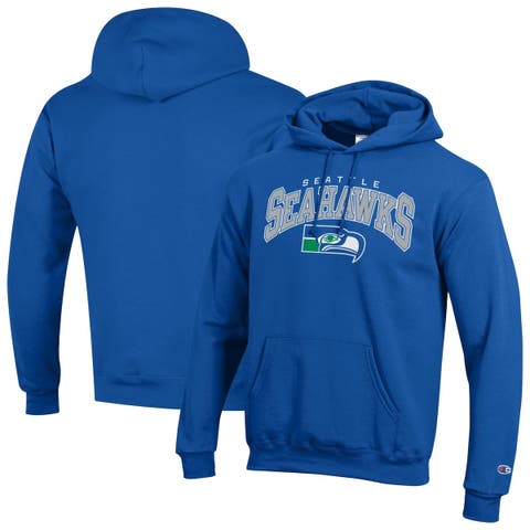 Men's Champion Royal Seattle Seahawks Powerblend Arch over Logo Hoodie