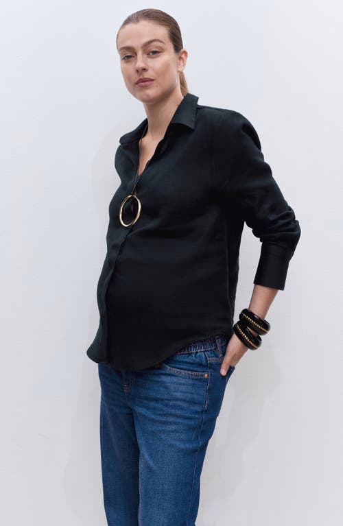 Mango Over The Bump Raw Hem Wide Leg Maternity Jeans In Blue