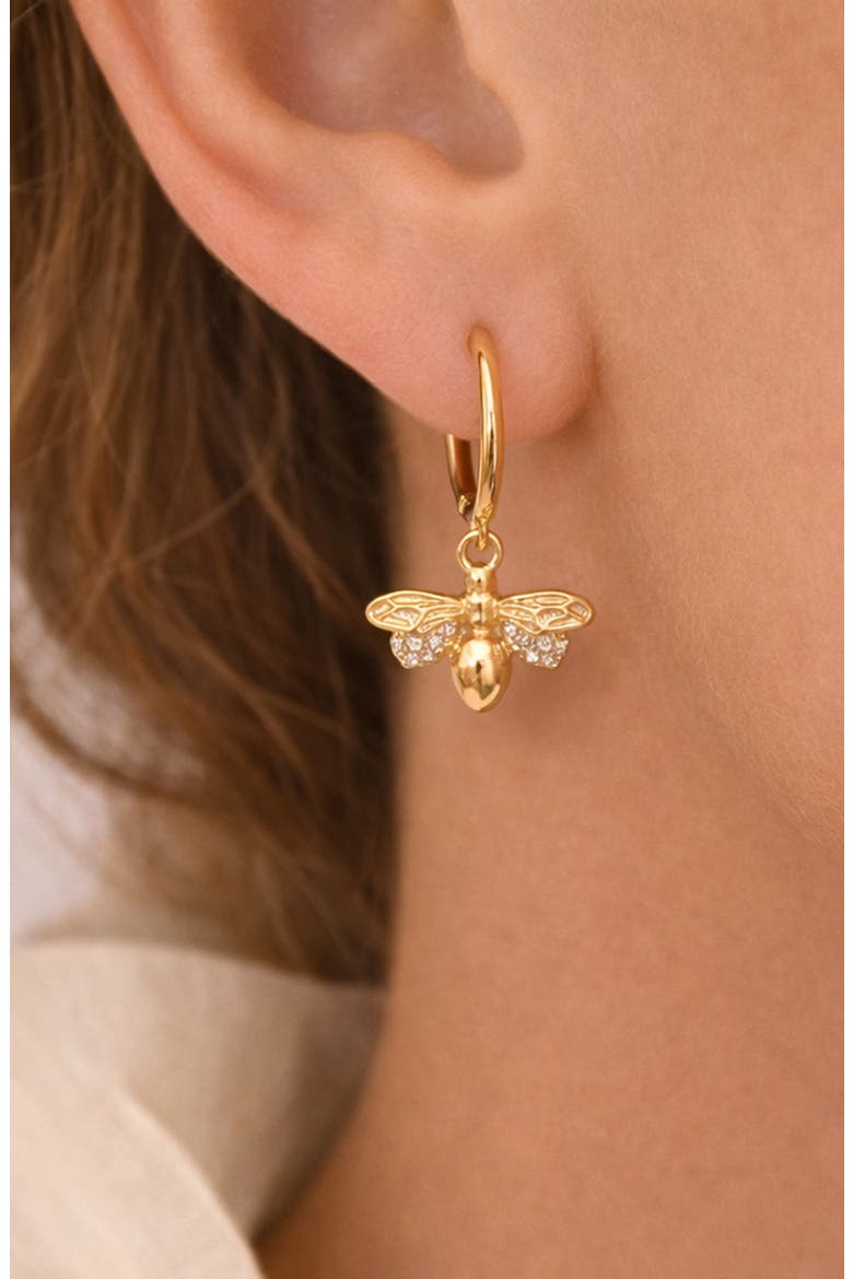 Golden Bee Hoop Earrings, Alternate, color, GOLD