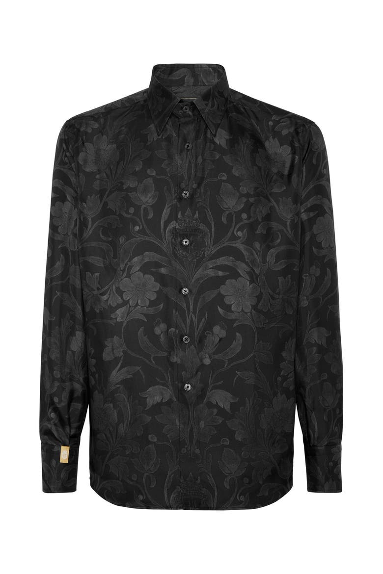 Silk Gold Cut Shirt Baroque Men, Main, color, black