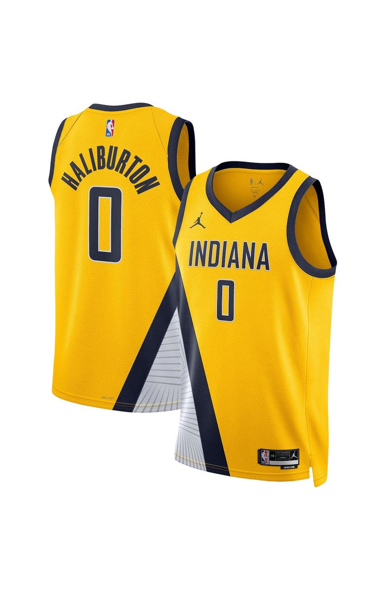Jordan Brand Unisex Jordan Brand Tyrese Haliburton Gold Indiana Pacers Swingman Jersey - Statement Edition, Main, color, 