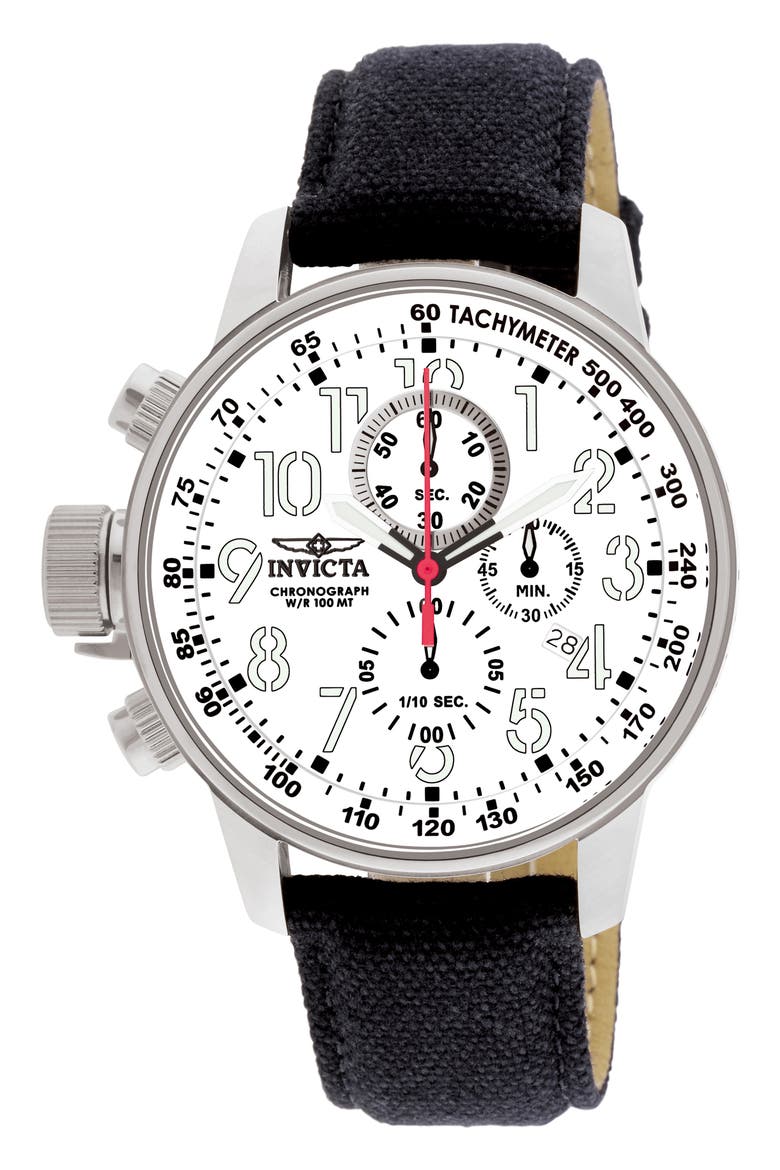 I-Force Chronograph Canvas Strap Watch, 46mm, Main, color, WHITE