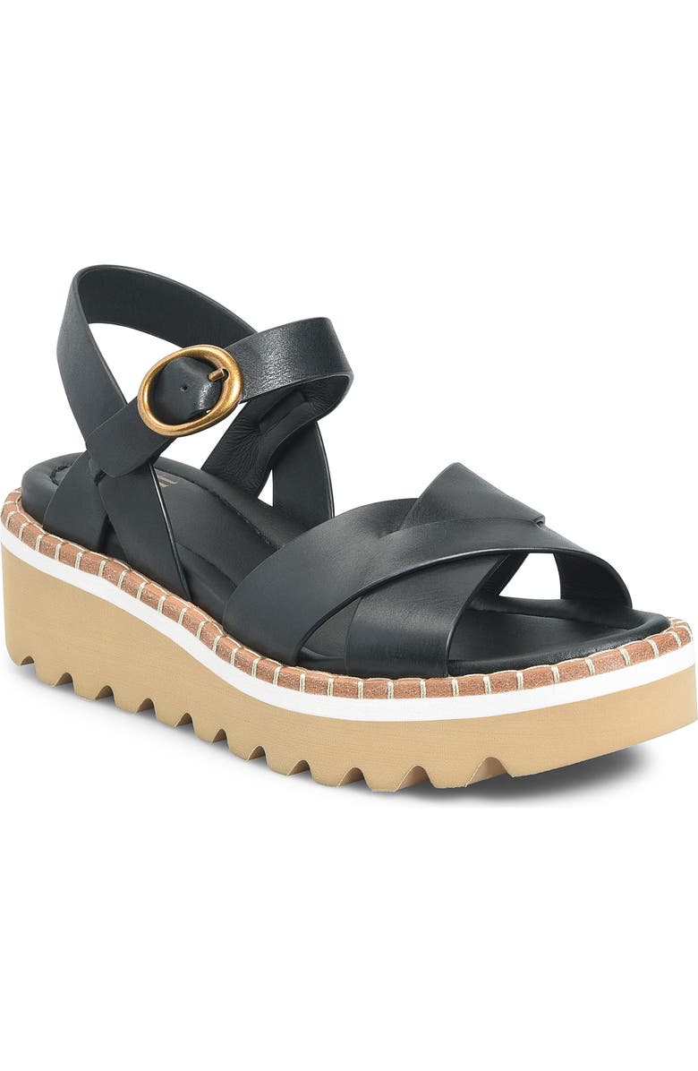 Söfft Ruthie Ankle Strap Platform Wedge Sandal, Main, color, Black