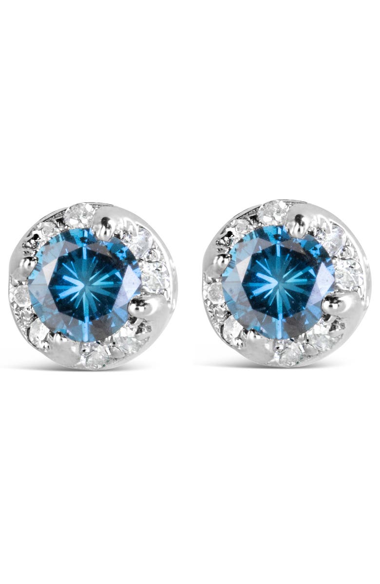Haus of Brilliance 14K White Gold 1.00 Ct Blue and White Diamond Hidden Halo Stud Earrings, Alternate, color, White