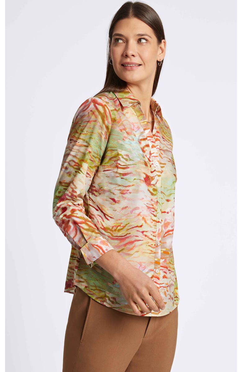 Foxcroft Mary Watercolor Zebra Cotton Button-Up Shirt, Alternate, color, Green Multi