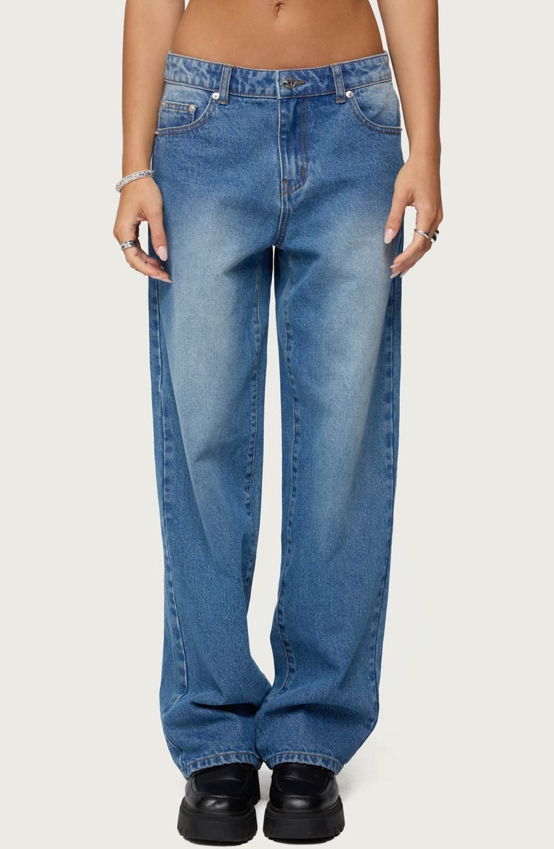 EDIKTED Rorie Baggy Straight Leg Jeans, Main, color, Blue