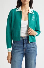 Sporty & Rich Crown Embroidered Full Zip Cardigan
