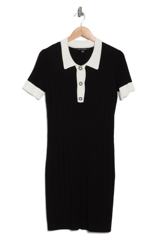 Shop Julia Jordan Collared Ribbed Sweater Dress In Black White