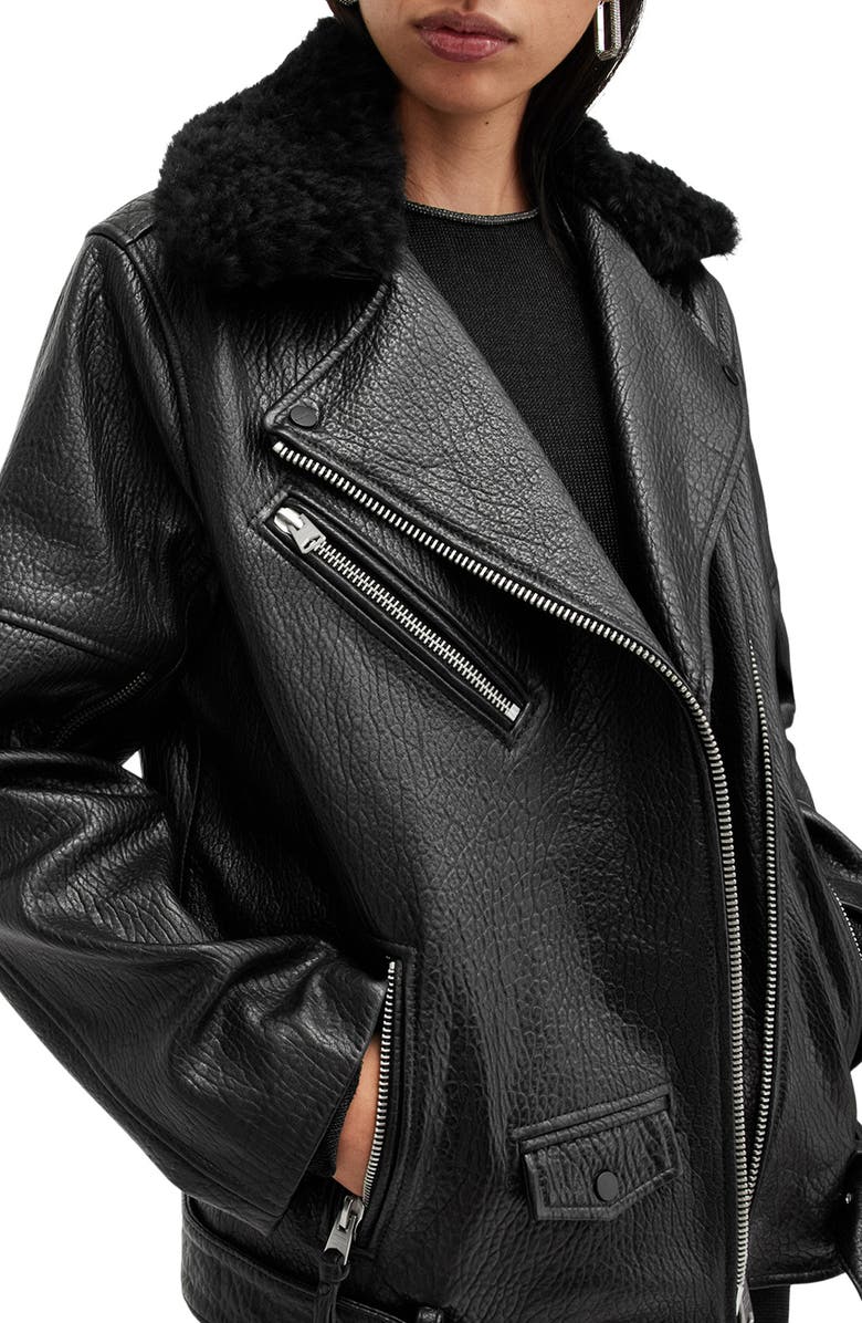 AllSaints Vendra Relaxed Fit Leather Biker Jacket | Nordstromrack