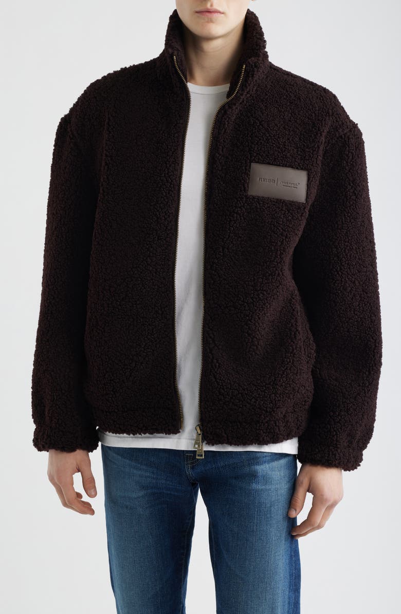 Reiss Mach Graphic High Pile Fleece Jacket, Main, color, Chocolate Brown