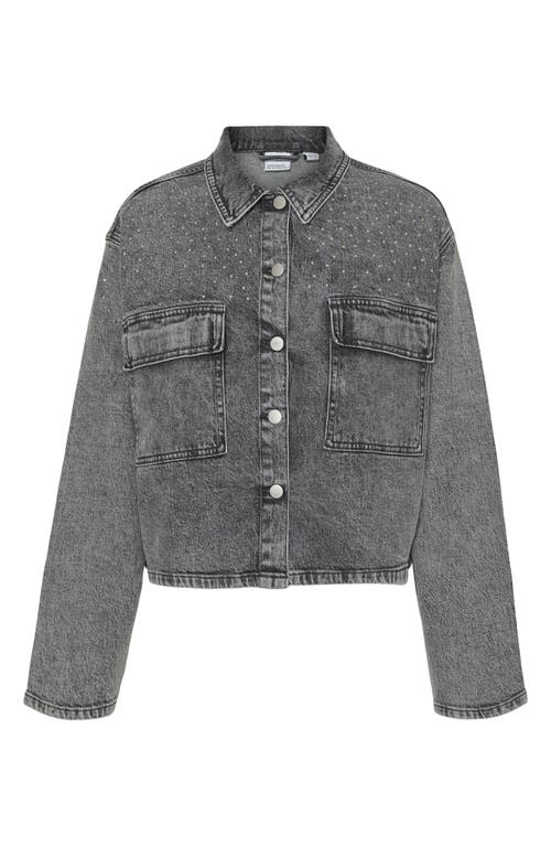 Vero Moda Ellas Studded Crop Denim Shirt Jacket In Light Grey Denim Det