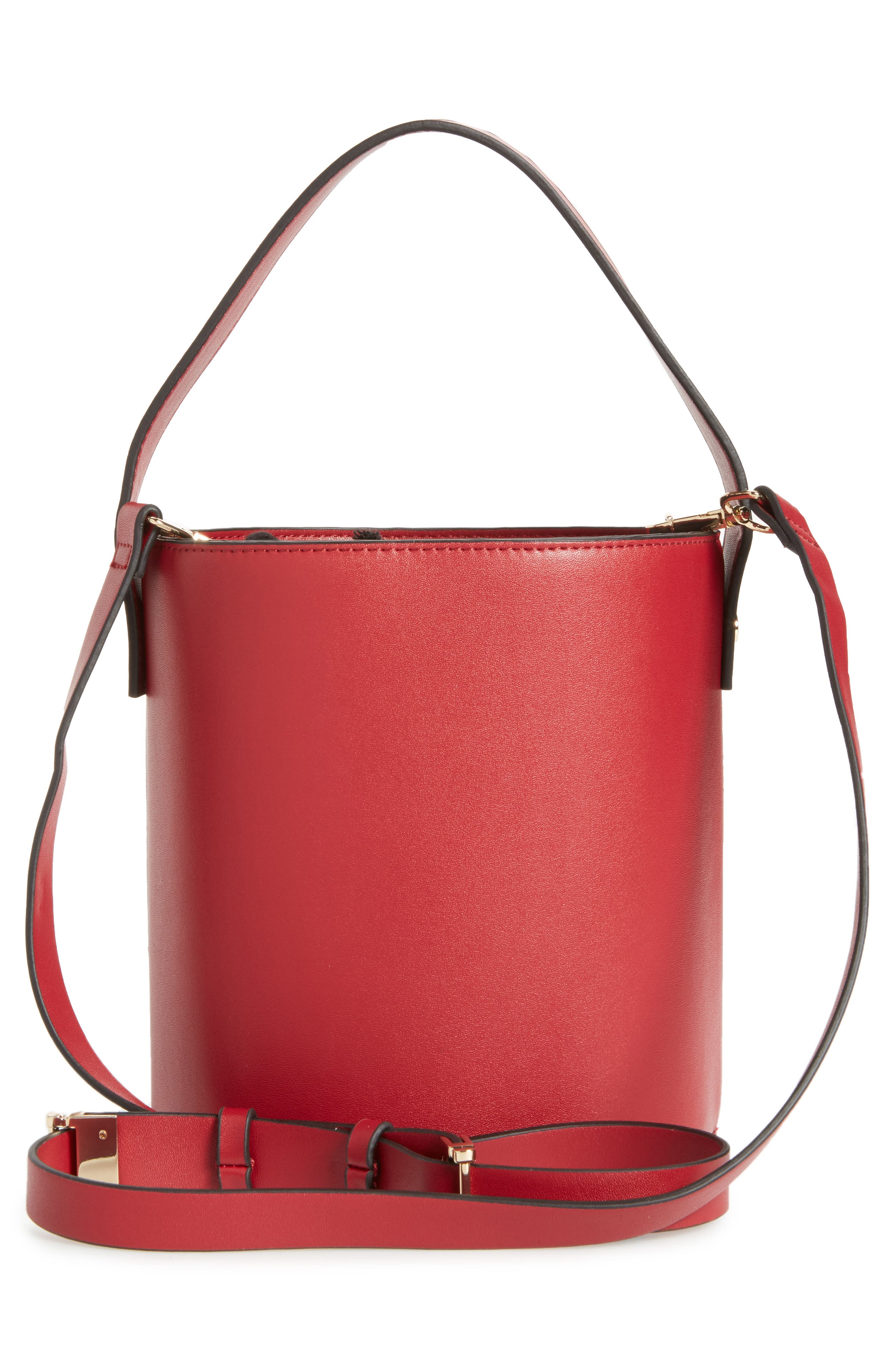 Topshop Cherry True Faux Leather Bucket Bag, Alternate, color, 