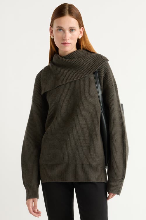 Modern Citizen Ezra Organic Cotton-wool Foldover-collar Sweater In Green