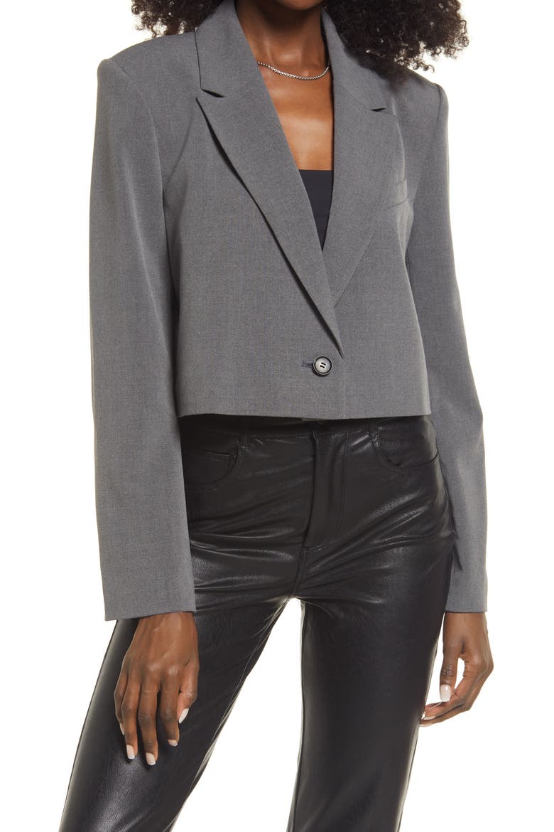 Crop Blazer, Main, color, GREY MEDIUM CHARCOAL HEATHER