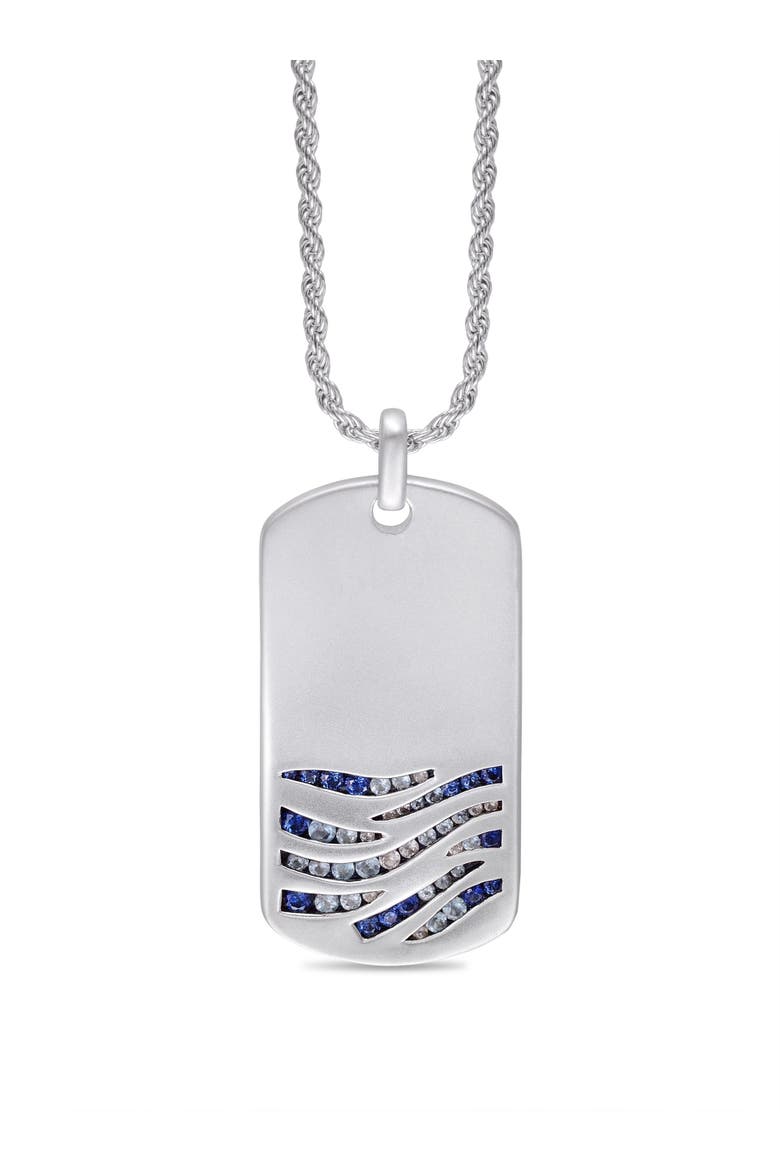 Deep Blue Sea Sapphire & Topaz Silver Tag Necklace, Main, color, Silver