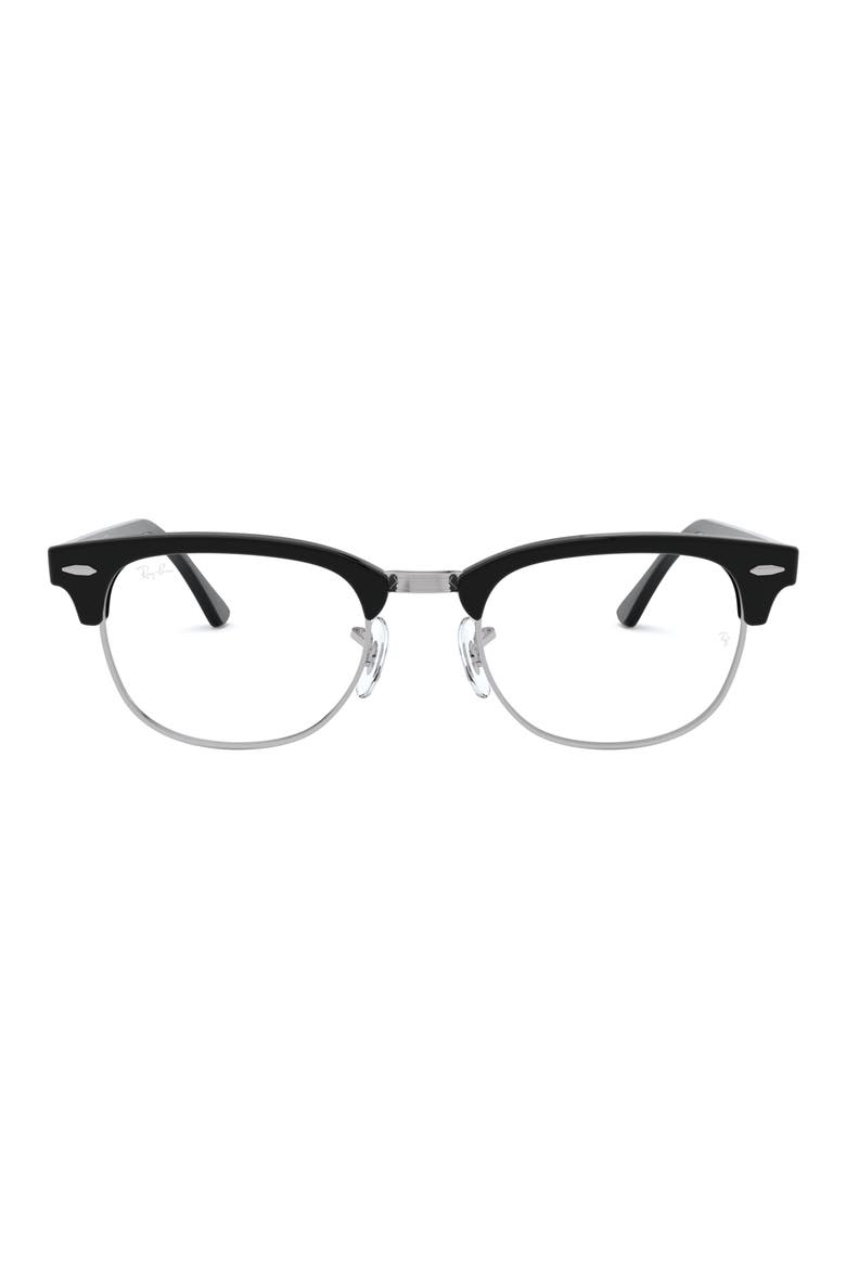 53mm Square Clubmaster Optical Glasses, Main, color, BLACK