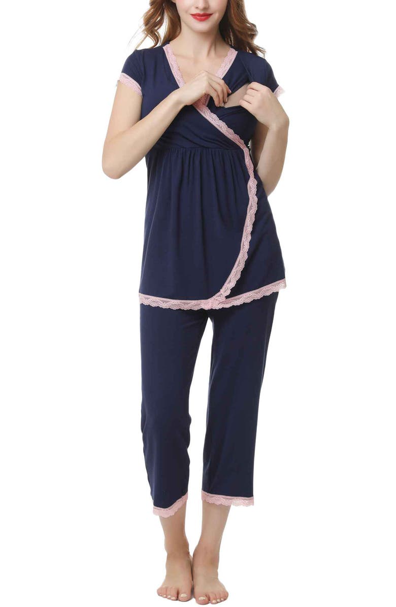 Kimi & Kai Cindy Maternity/Nursing  Pajamas Set, Alternate, color, Navy