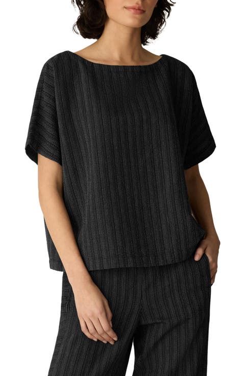 Bateau Neck Dolman Sleeve Striped Top