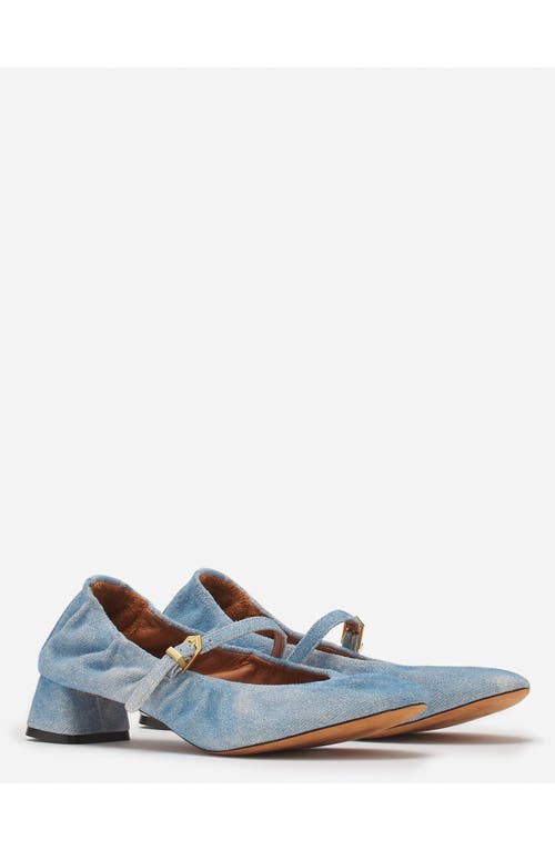 Lanvin Heeled Mary Janes In Leather With A Faded Denim Effect In Denim Blue