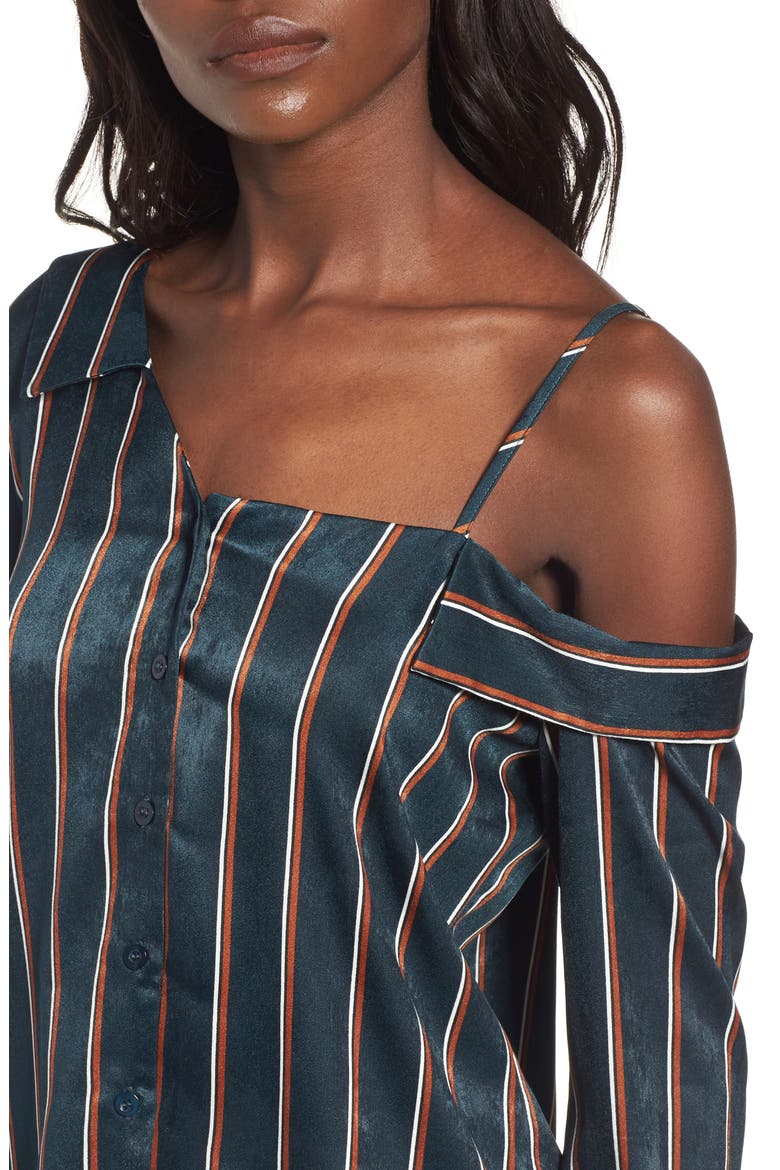One-Shoulder Stripe Shirt, Alternate, color, GREEN MULTI