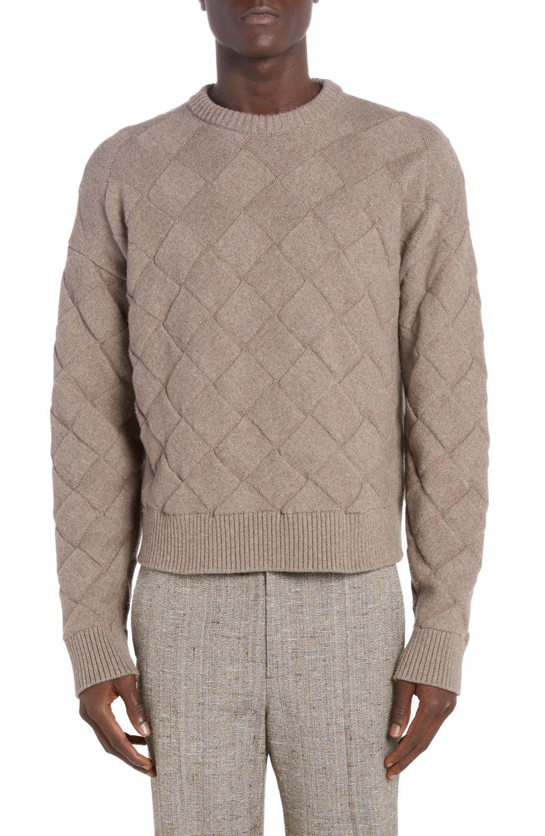 Bottega Veneta Intreccio 3D Knit Wool Blend Sweater, Main, color, Riverbed