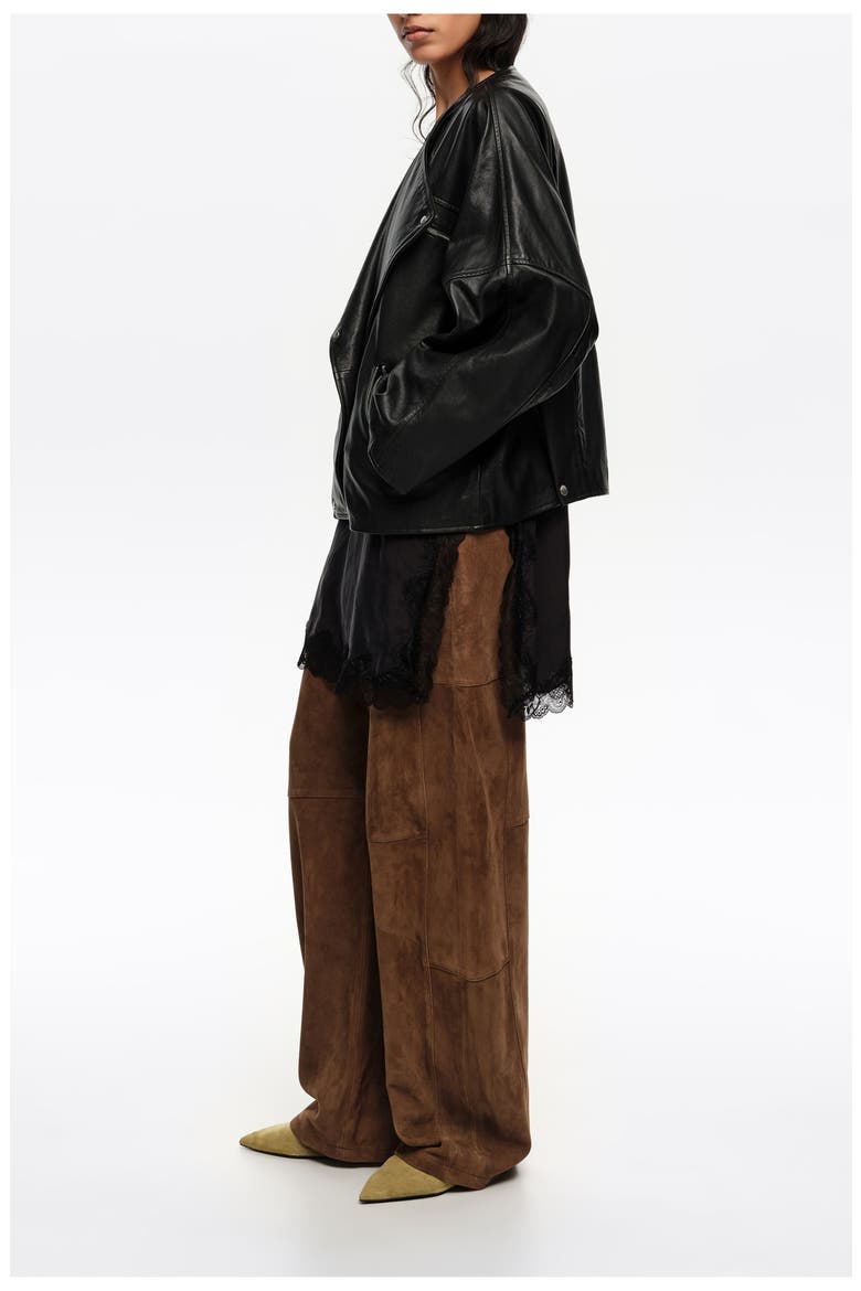 Leather Double-Breasted Jacket, Alternate, color, BLACK
