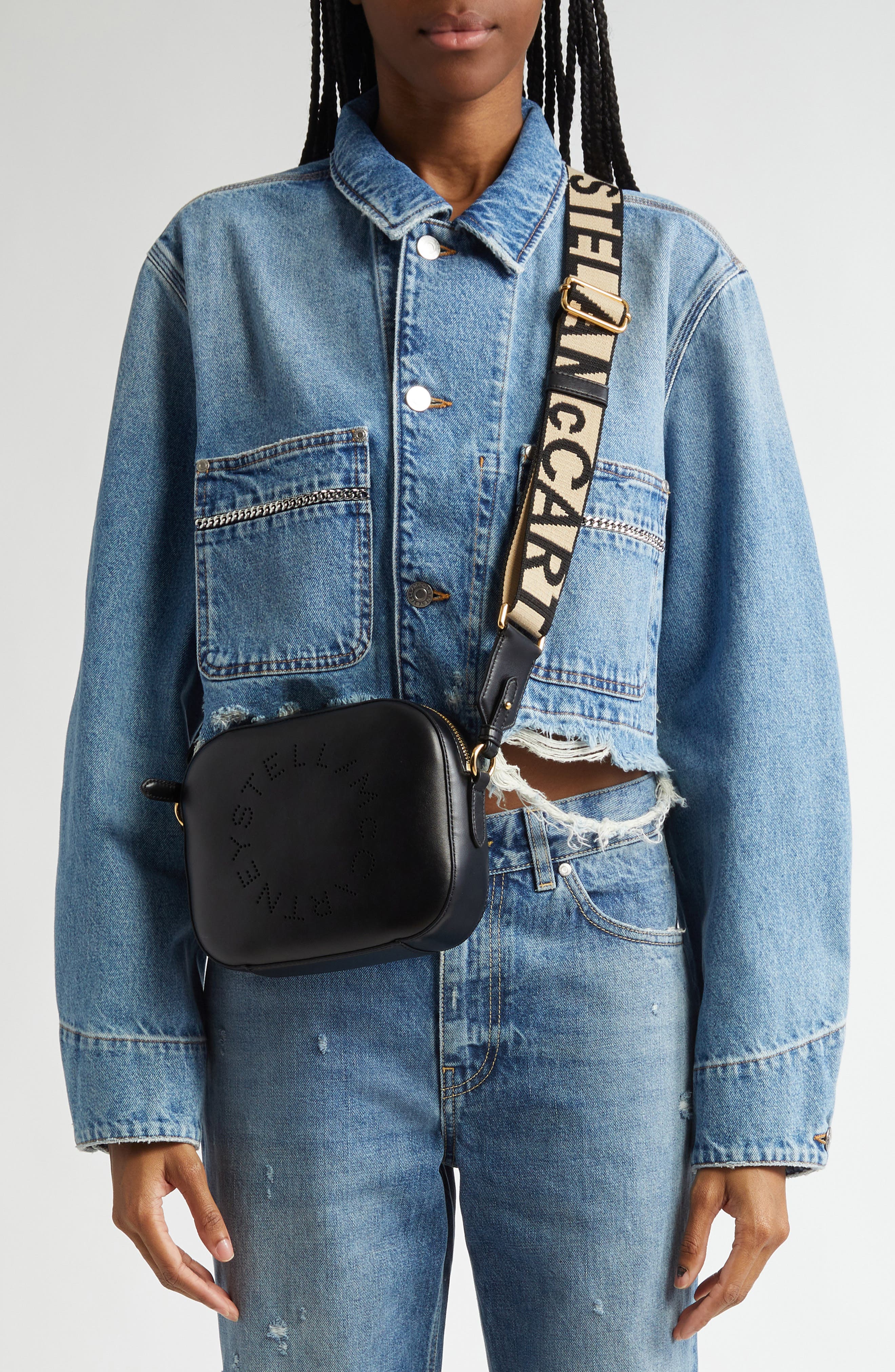 Stella McCartney Small Perforated Logo Faux Leather Camera Bag, Alternate, color, 