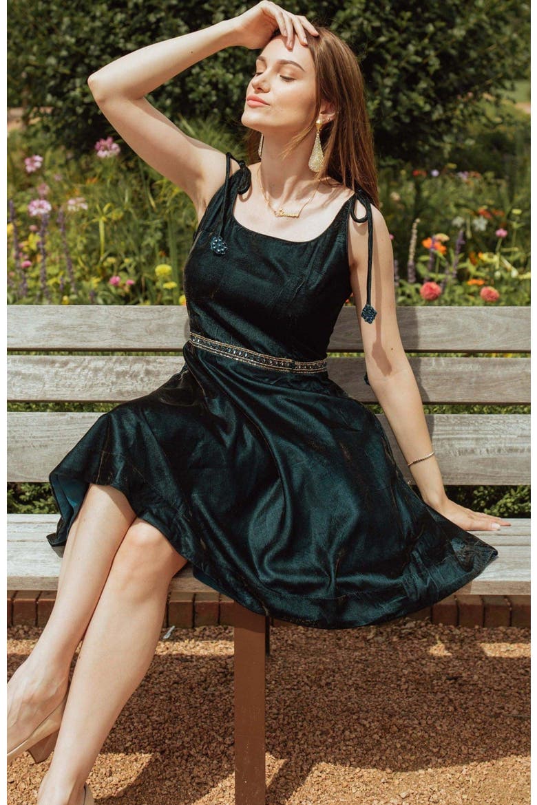 Tia Velvet Short Dress, Alternate, color, Teal Blue