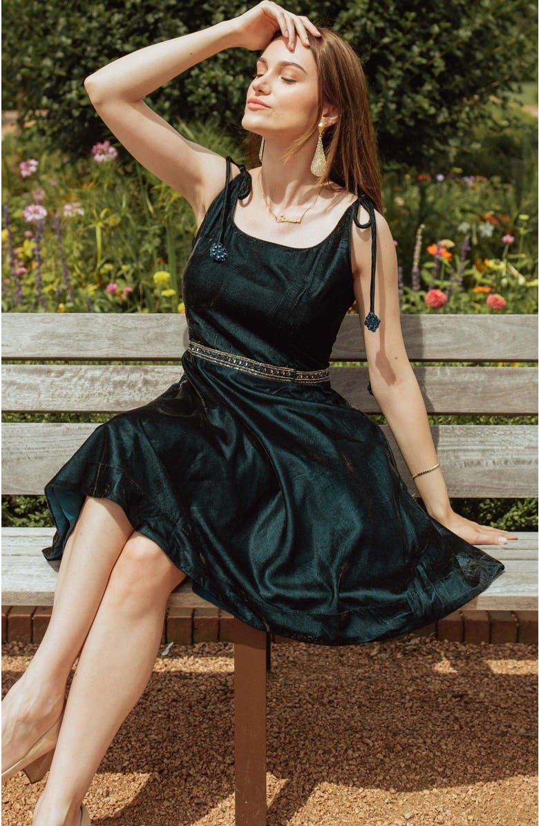 RAAS Tia Velvet Short Dress, Alternate, color, Teal Blue