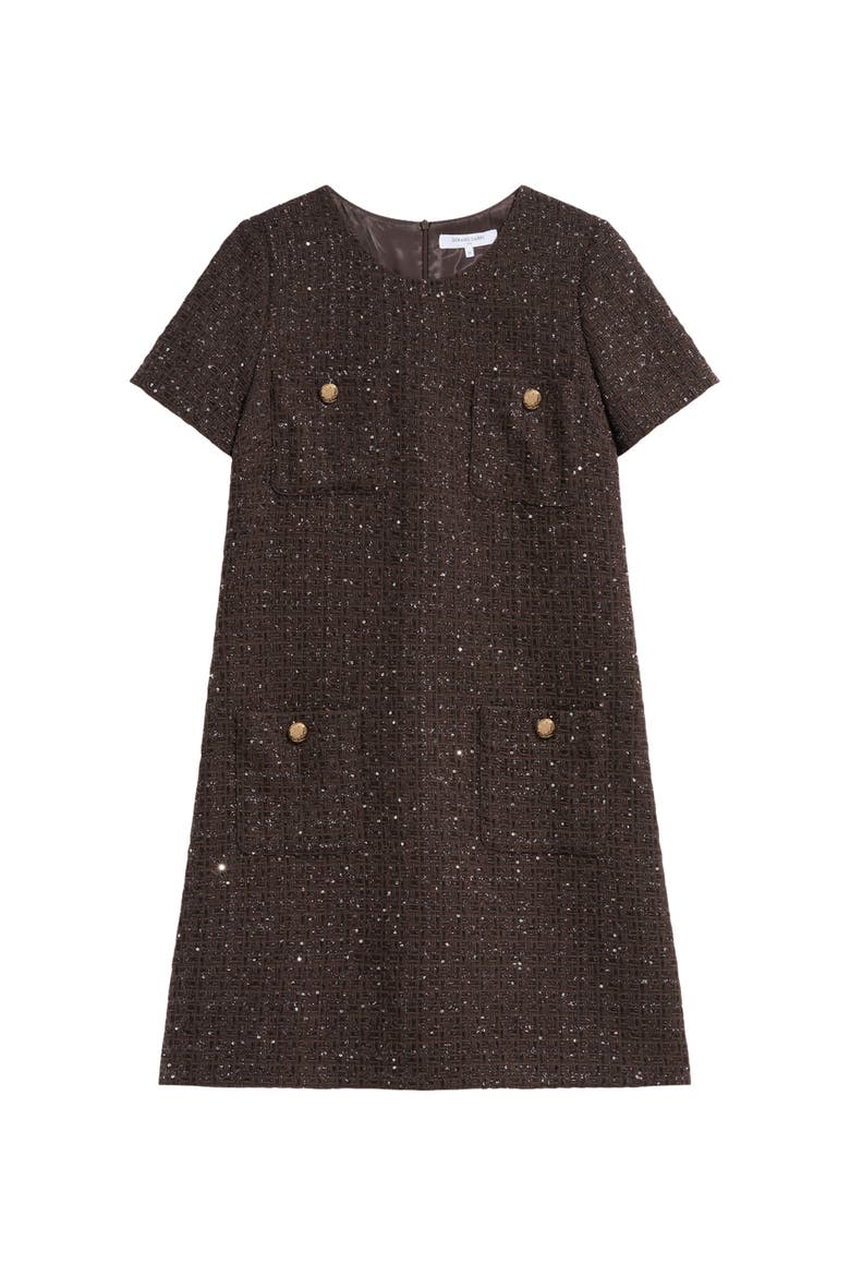 Coni Short Sleeve Shift Mini Dress, Alternate, color, Brown