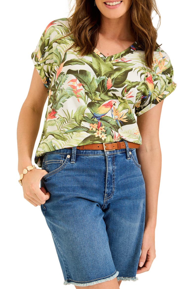 Kauai Fronds Forever Palm Print V-Neck T-Shirt, Main, color, COCONUT