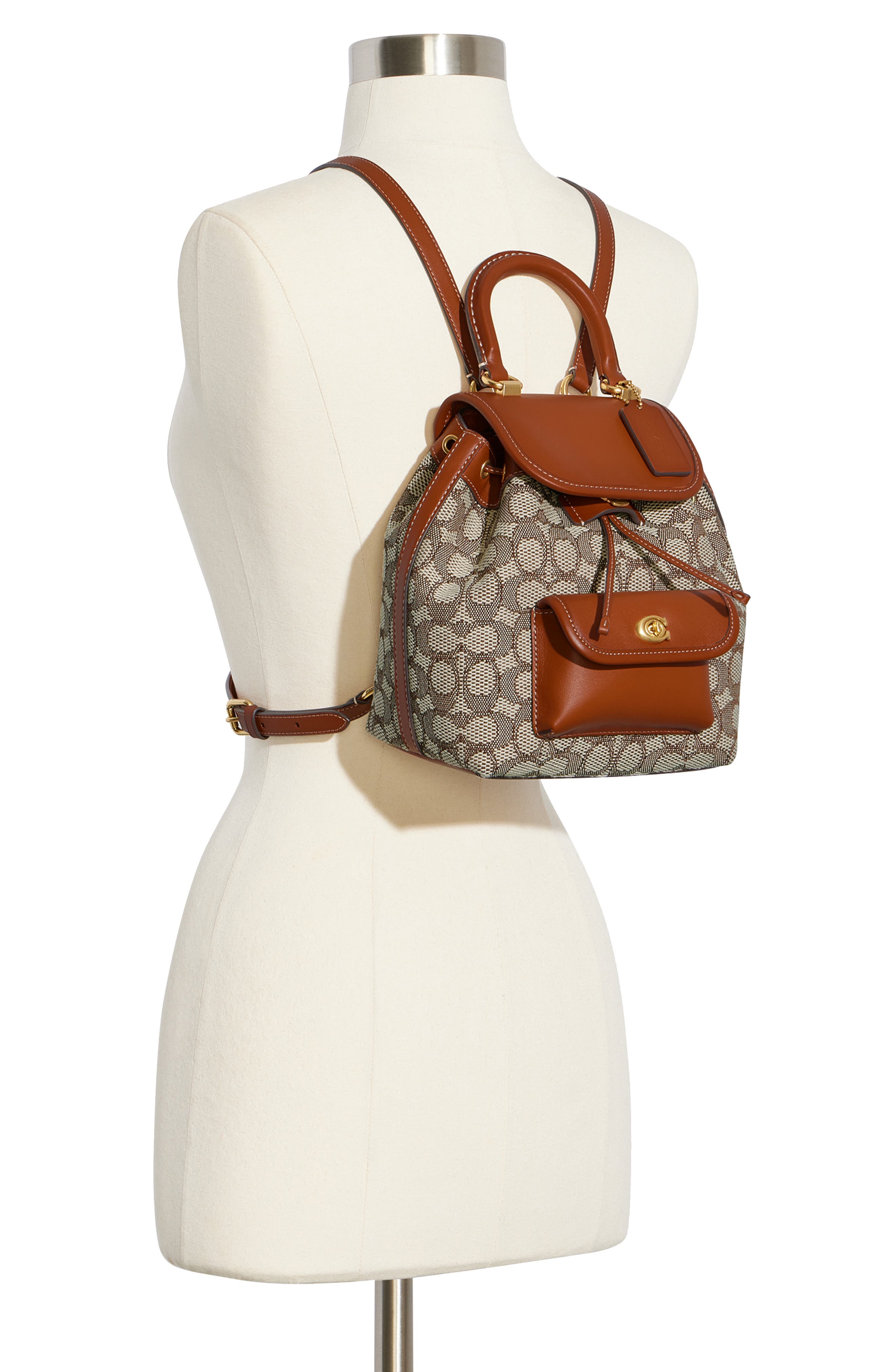 COACH Riya Signature Jacquard & Leather Backpack, Alternate, color, 
