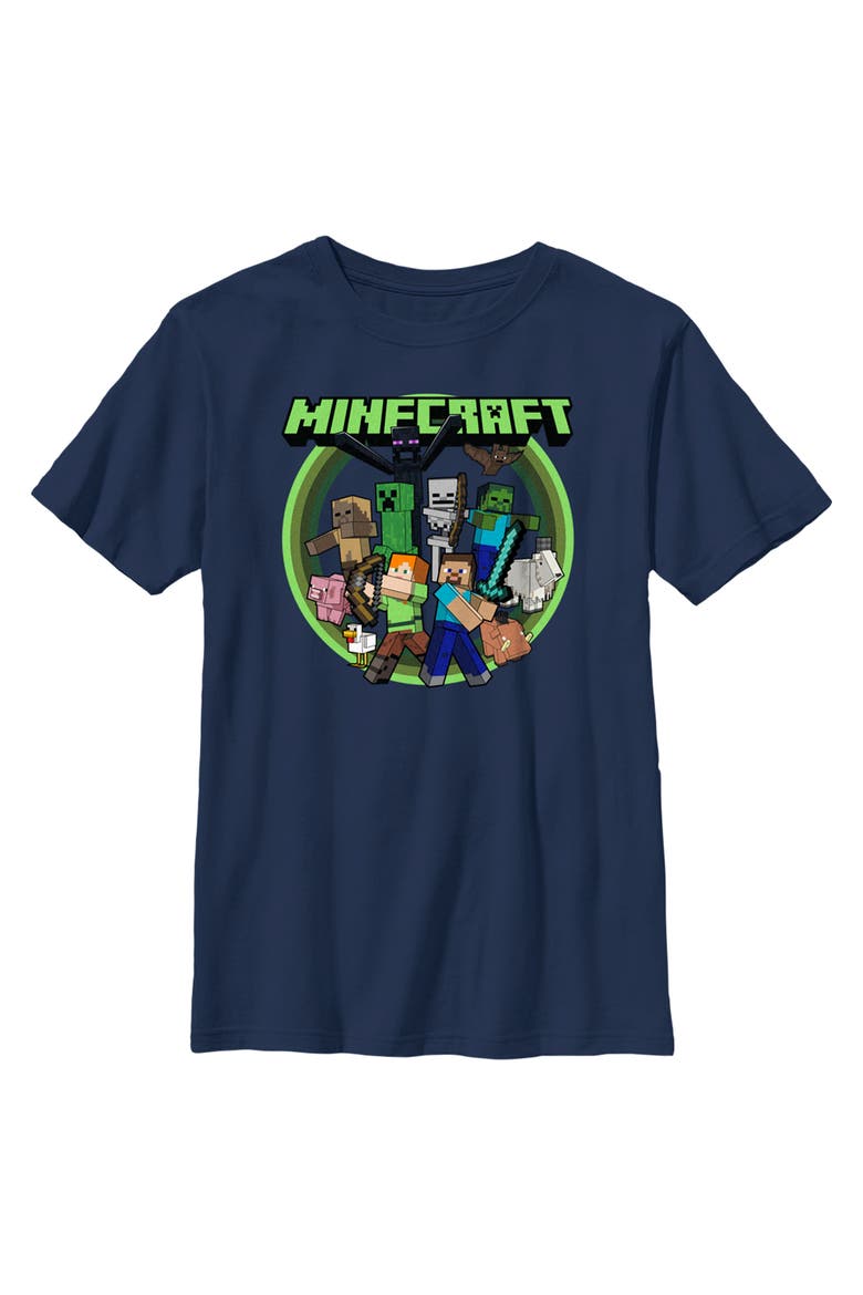 Boy's Minecraft Heroes and Mobs  Graphic T-Shirt, Main, color, Navy Blue